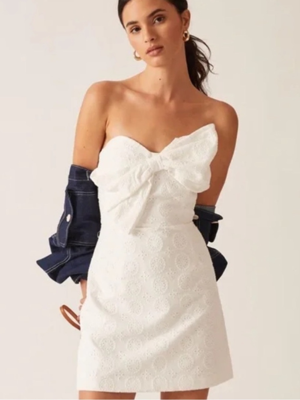 HUTCH for Anthropologie Strapless White Eyelet Bow Mini Dress Size 10